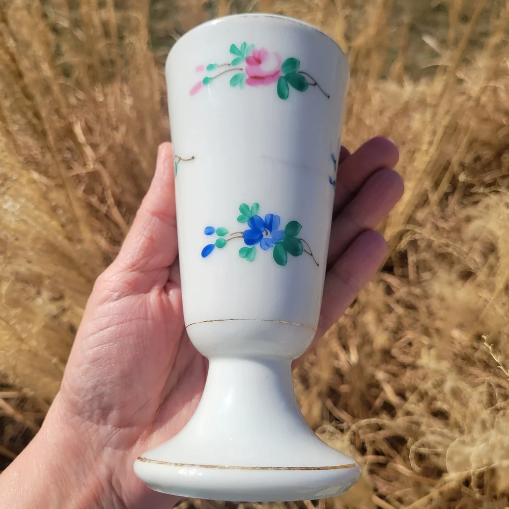 Vintage Porcelain Footed Vase ~ Flowers ~ Mazagran Style Cup?~ Pretty!